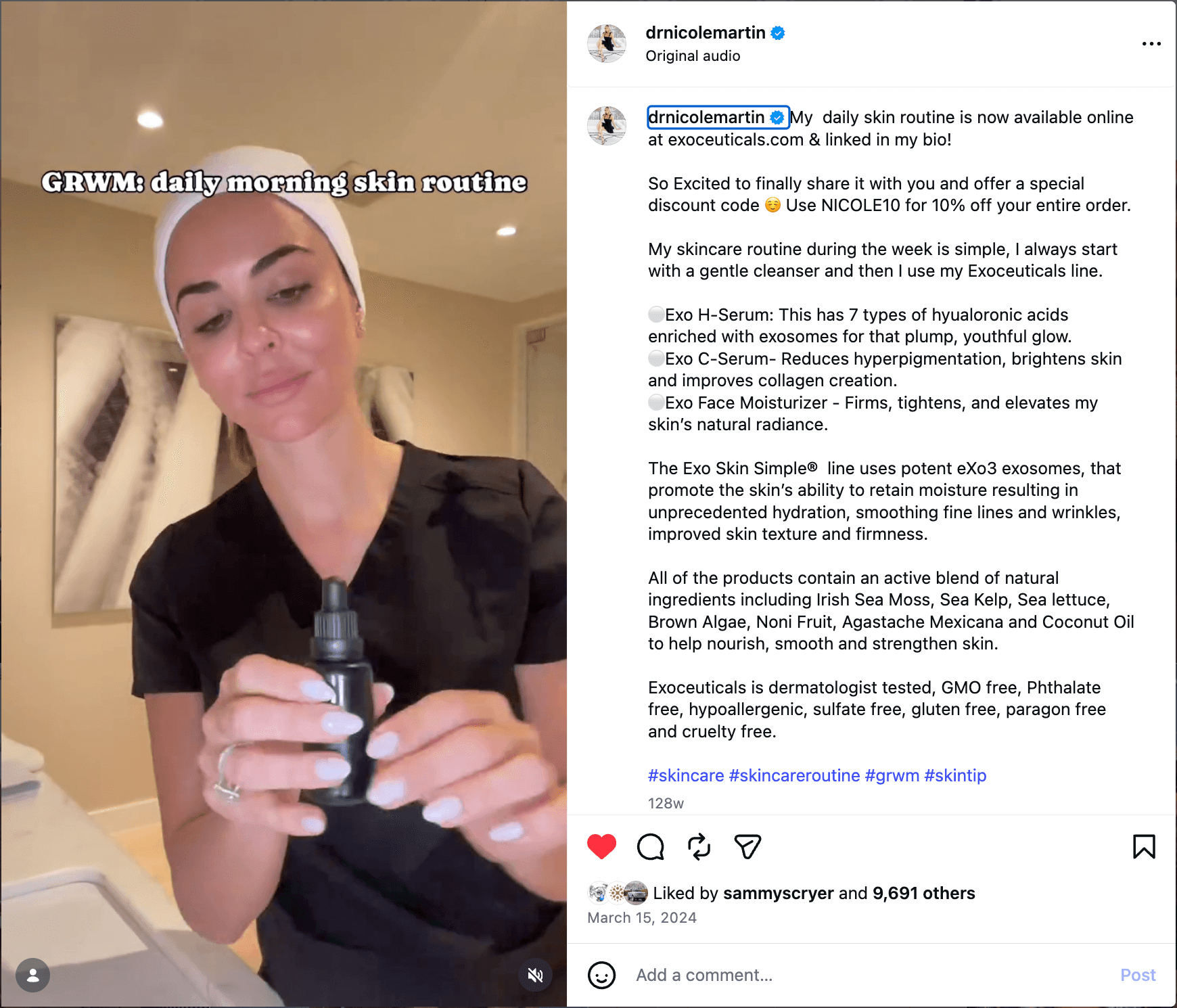 Further Exoceuticals social content featuring Dr. Nicole Martin