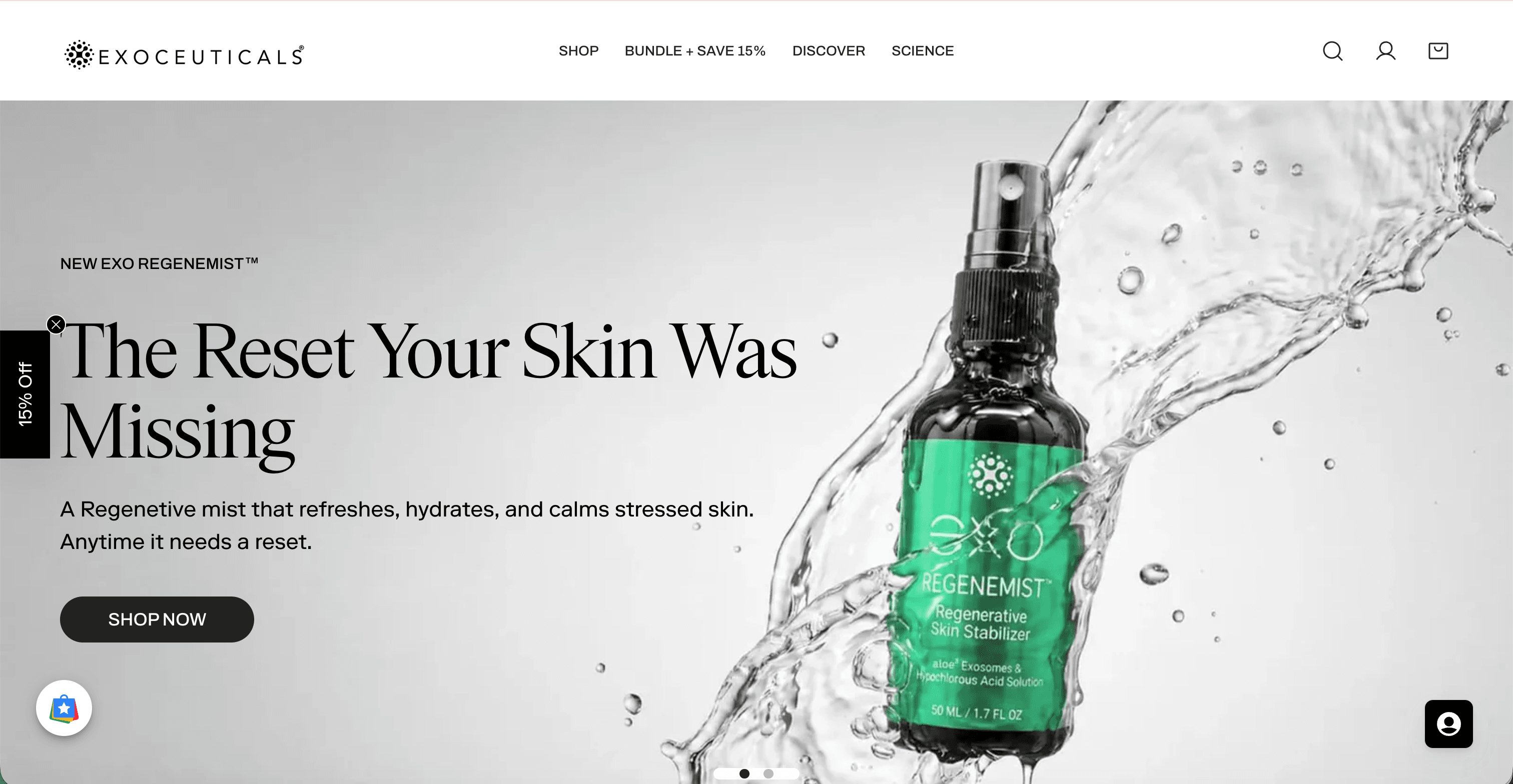The Exoceuticals direct-to-consumer website