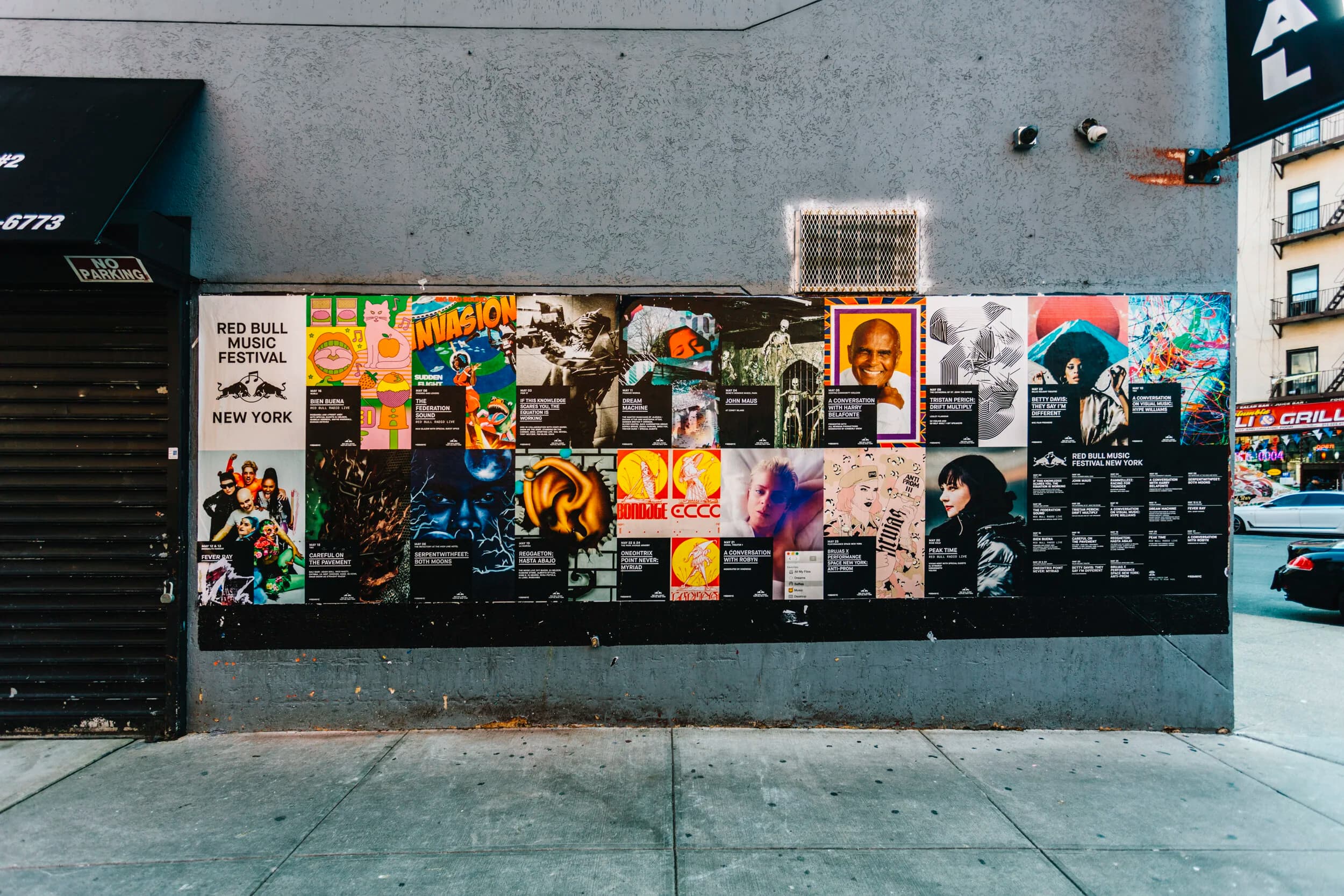 A wall of Red Bull Music Festival New York posters wheatpasted on a New York street